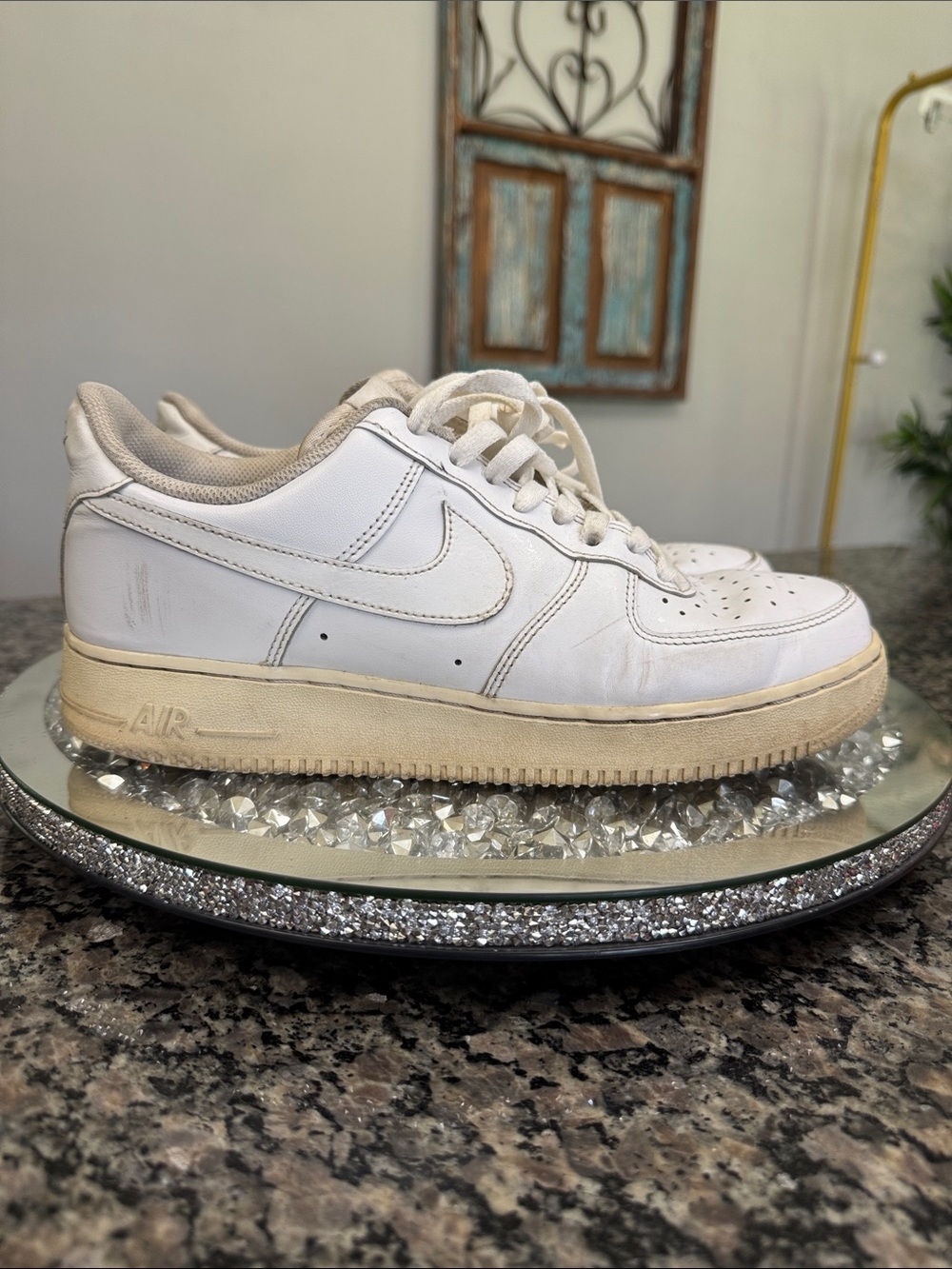 Nike court vision White Leather Low-Top Sneakers 9.5